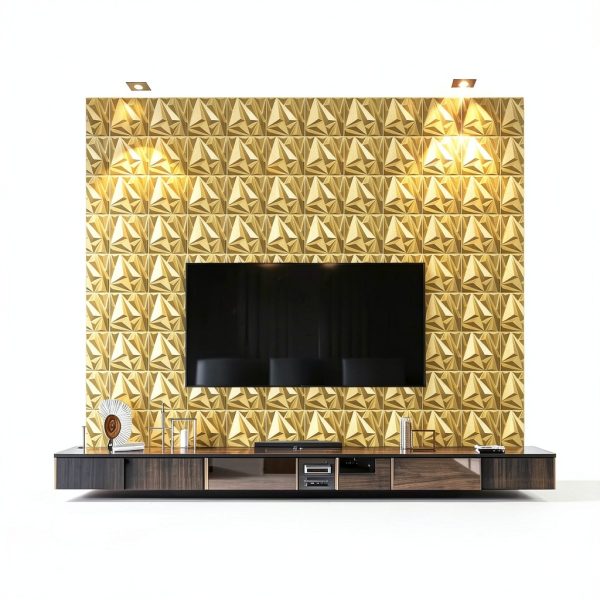 3D Wall Panel STICKGOO Brushed Gold Square PVC-2