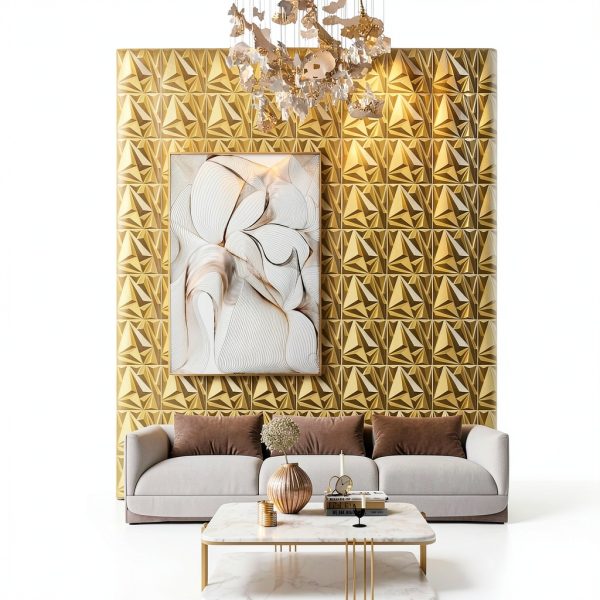 3D Wall Panel STICKGOO Brushed Gold Square PVC-3