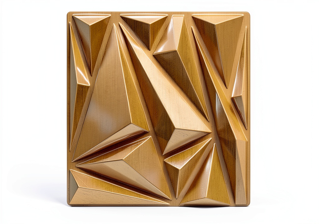 Brushed gold 3D wall panels installed in a modern living room