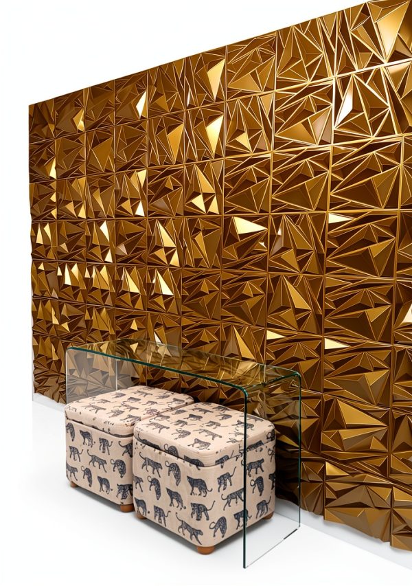 3D Wall Panel STICKGOO Brushed Gold Square PVC-1
